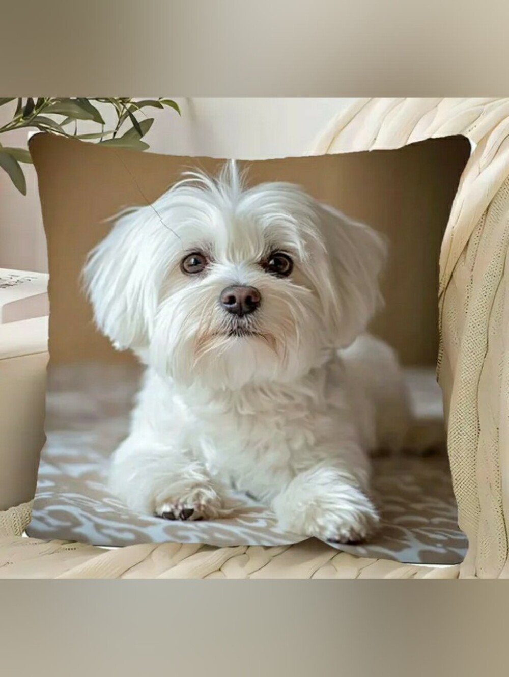 White Maltese Dog Decorative Throw Pillow Cover 18"x18" NWT